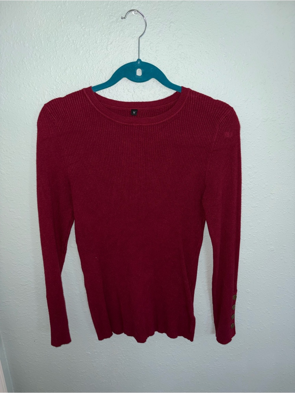 Women's Long Sleeve Ribbed Sweater - Red